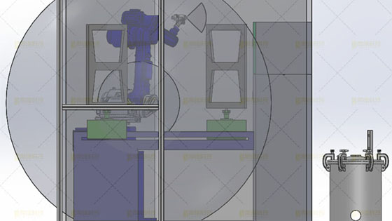 噴涂<a href='http://guanggaosheji.org.cn' target='_blank'><u>機(jī)器人工作站</u></a>正視圖